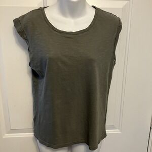 PACT Sz Small Organic Cotton Airplane Sleeveless Shell Top Shirt Olive Green